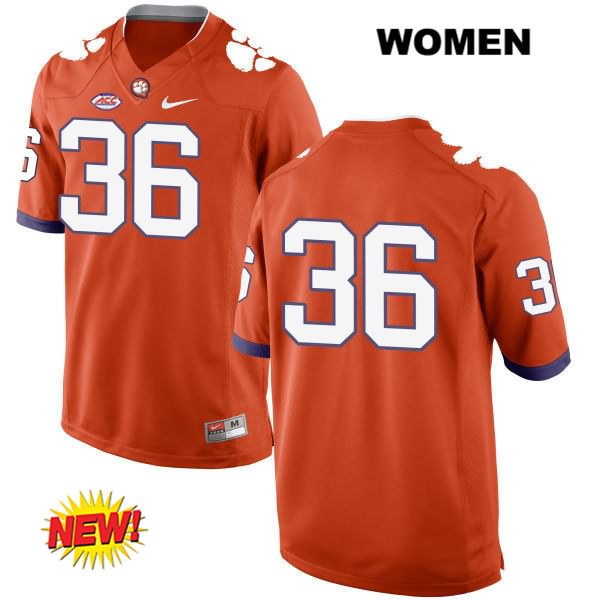 Women's Clemson Tigers #36 Judah Davis Stitched Orange New Style Authentic Nike No Name NCAA College Football Jersey GLU1146NC